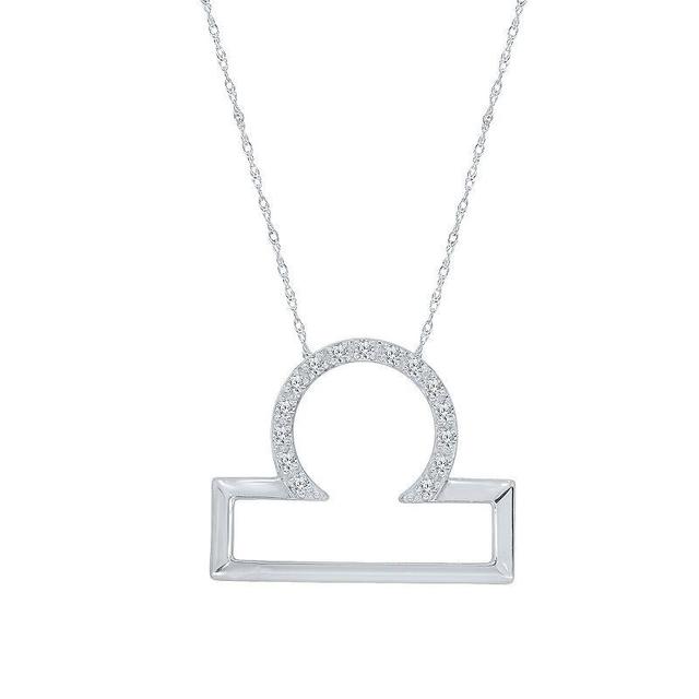 Sterling Silver 1/10 Carat T.W. Diamond Pave Libra Zodiac Pendant Necklace, Womens, Silver Tone Product Image