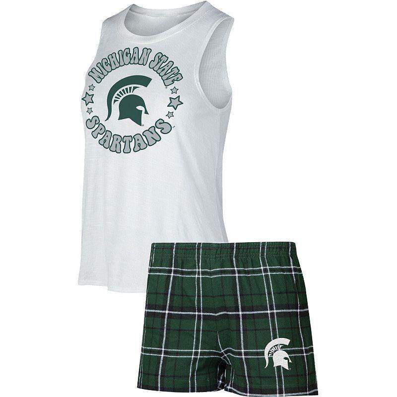 Womens Concepts Sport Hunter /White Michigan State Spartans Ultimate Flannel Tank Top & Shorts Sleep Set Product Image