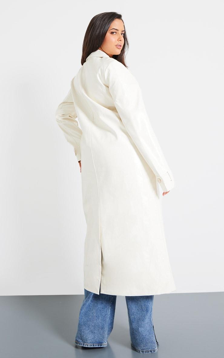 Plus Cream High Shine Textured Faux Leather Maxi Coat Product Image