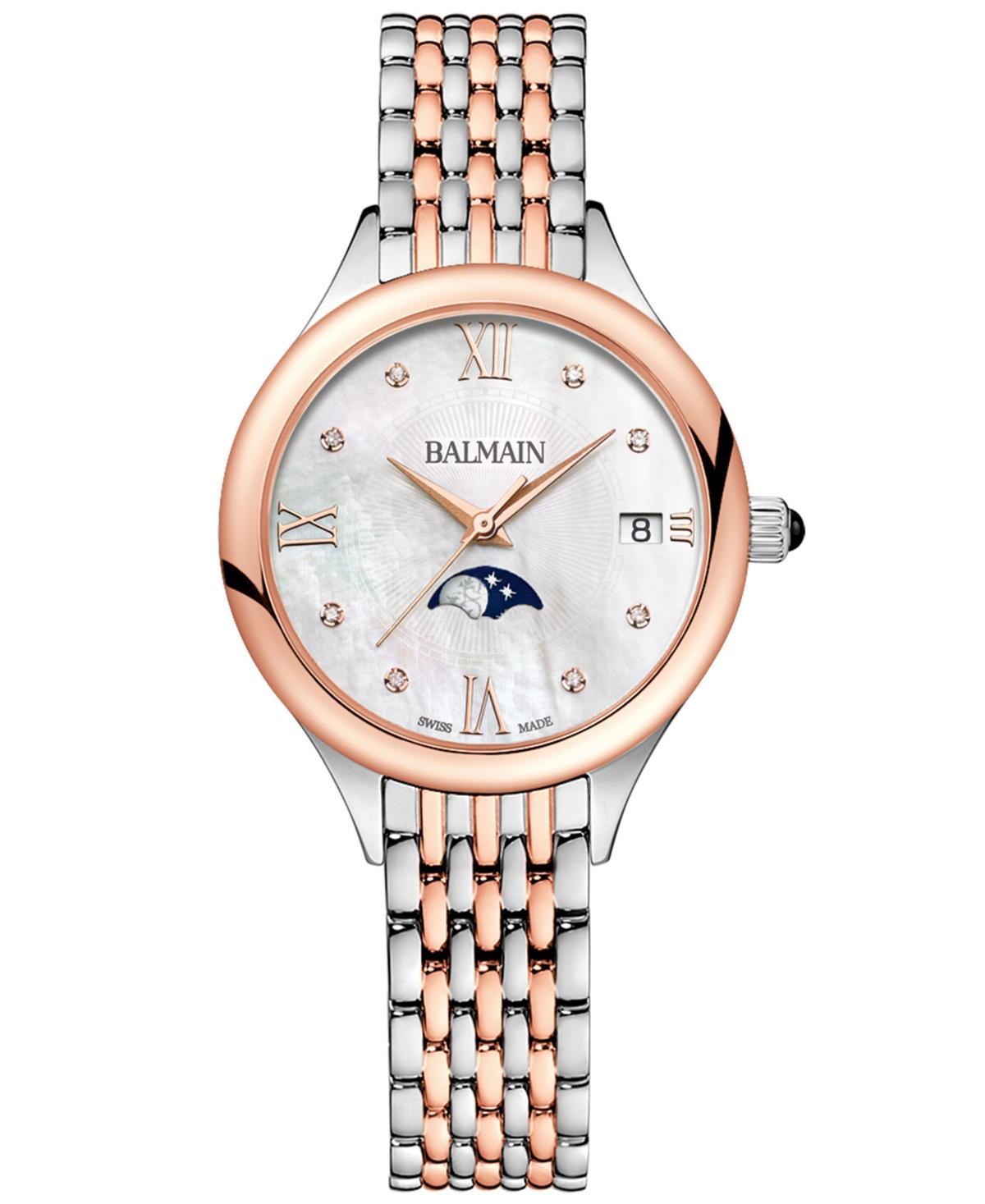 Balmain Womens Swiss Balmain de Balmain Moonphase Diamond Accent Two-Tone Stainless Steel Bracelet Watch 31mm - Silver Product Image