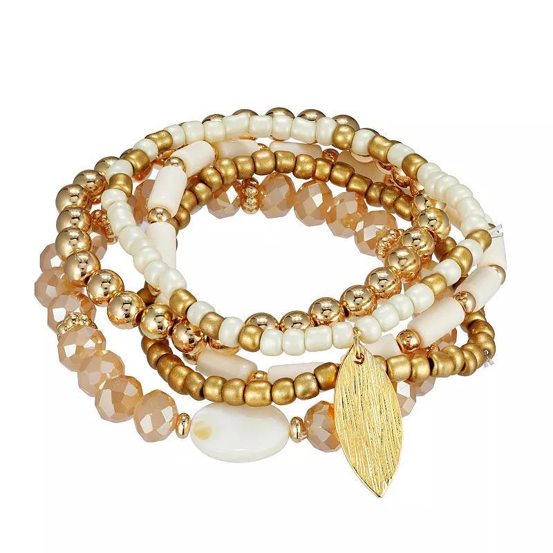 Emberly Gold Tone Stretch Bead Bracelets 5-piece Set, Womens, Multi Product Image