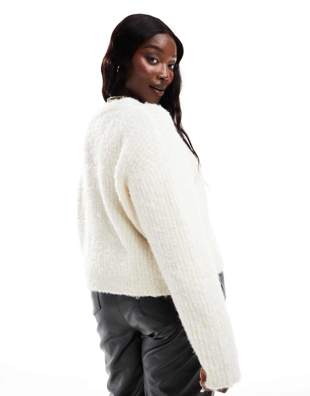 4th & Reckless Plus wool mix fluffy knit cardigan in cream Product Image