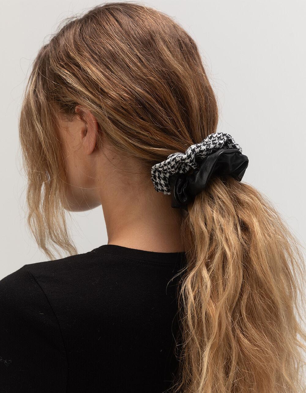 FULL TILT 2 Pack Faux Leather/Gingham Scrunchies Product Image