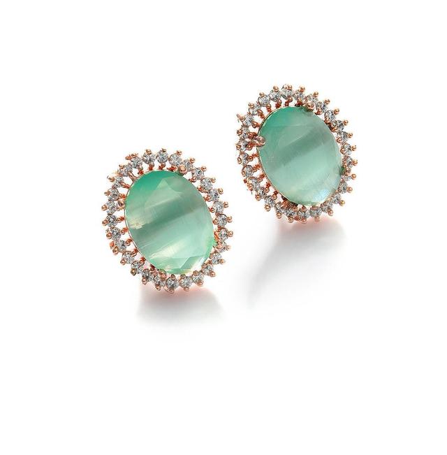 Sohi Womens Green Embellished Circular Stud Earrings Product Image