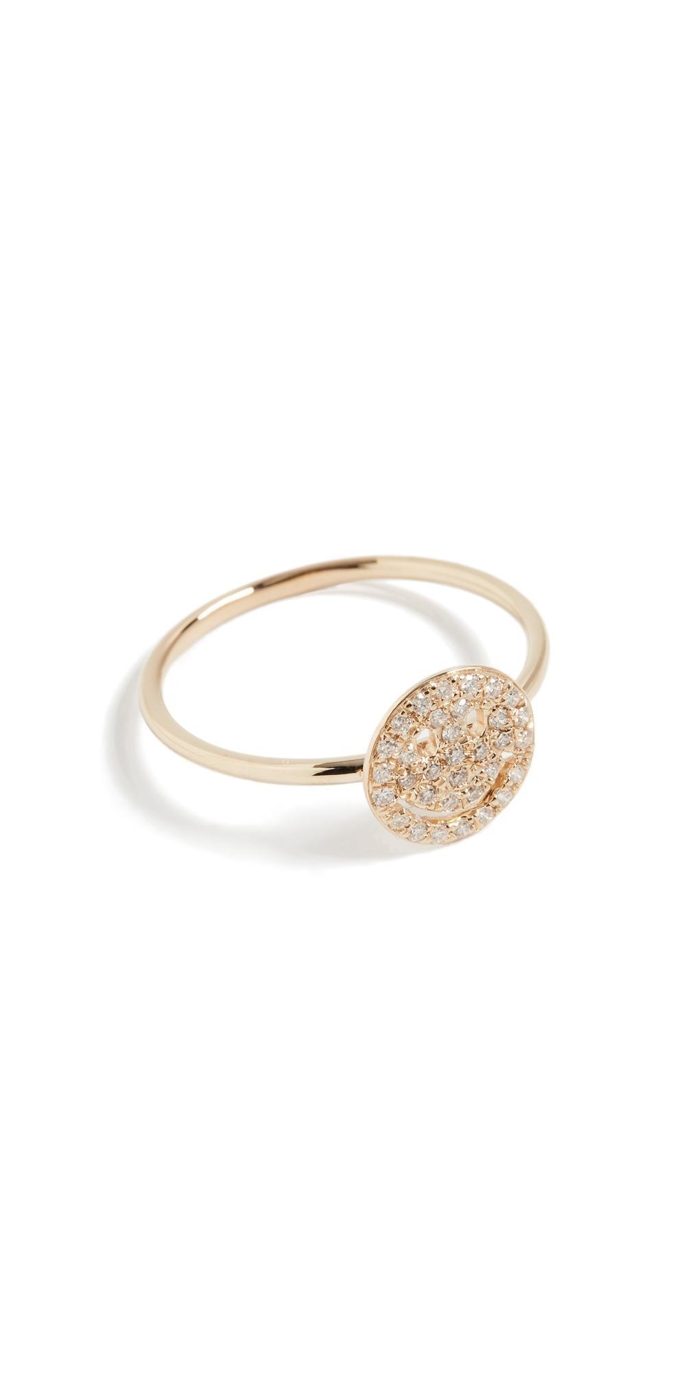 Womens 14K Yellow Gold & Diamond Happy-Face Ring Product Image