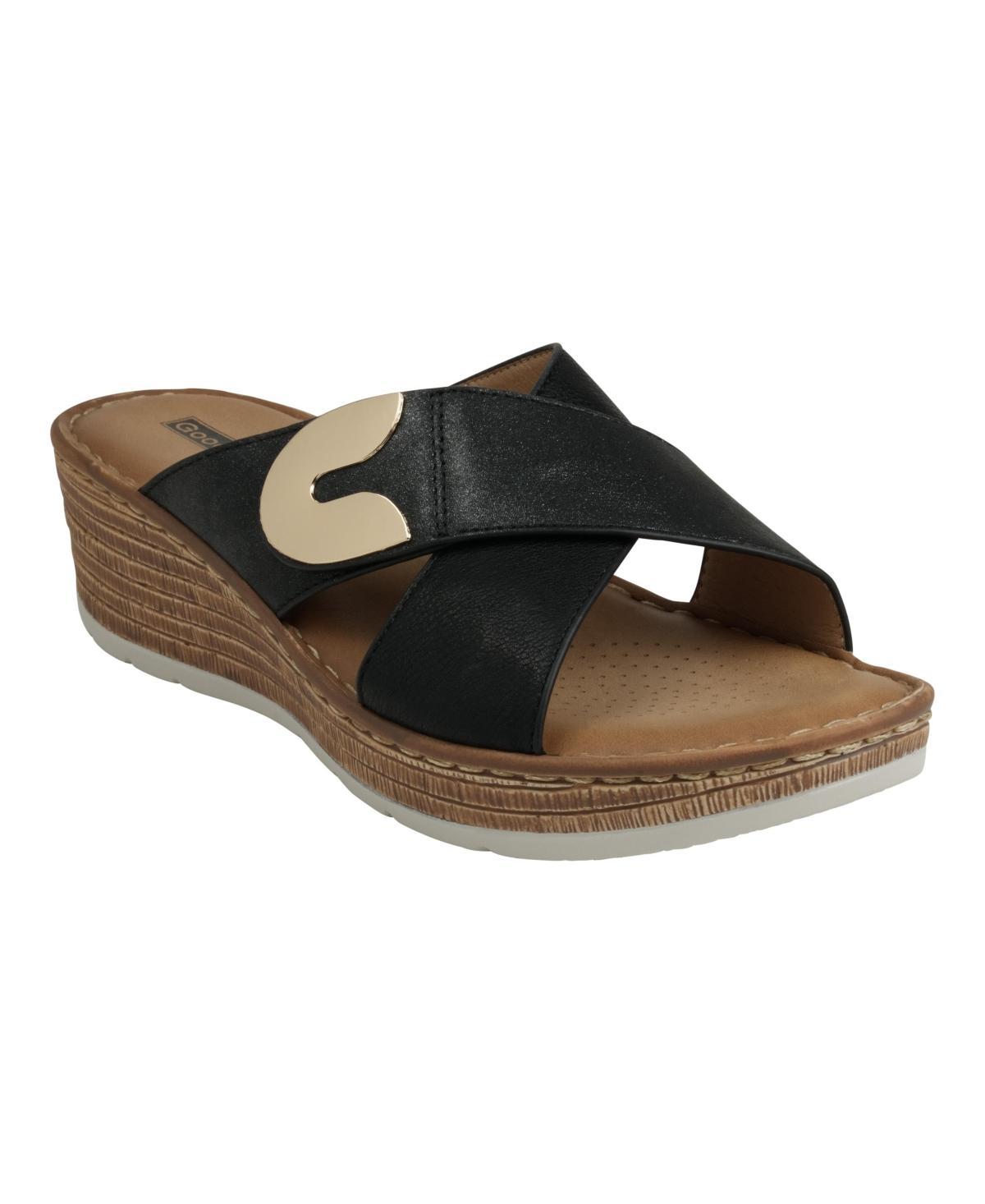 Gc Shoes Womens Demi Cross Strap Hardware Slip-On Wedge Sandals Product Image