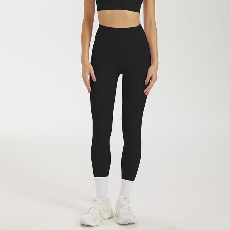 High Waist Plain Sports Leggings Product Image