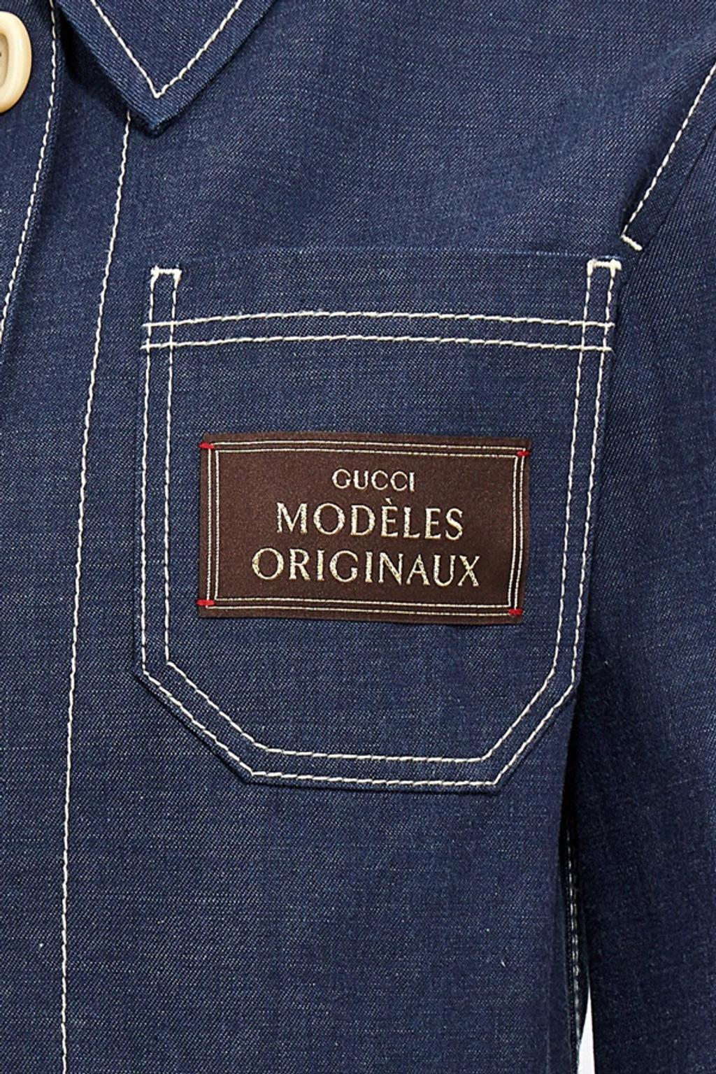 Logo Patch Detail Denim Cropped Jacket In Blue Product Image