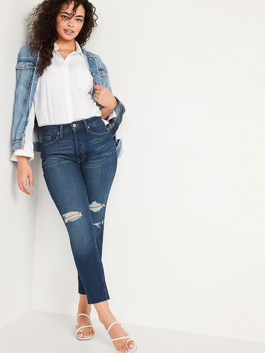 Curvy High-Waisted OG Straight Ripped Cut-Off Jeans Product Image