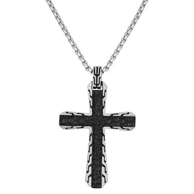 LYNX Mens Black Ion-Plated Stainless Steel Cross Pendant Necklace Two Tone Product Image