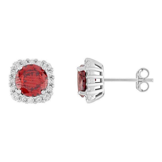 PRIMROSE Sterling Silver Cubic Zirconia Halo Stud Earrings, Womens, Red Product Image