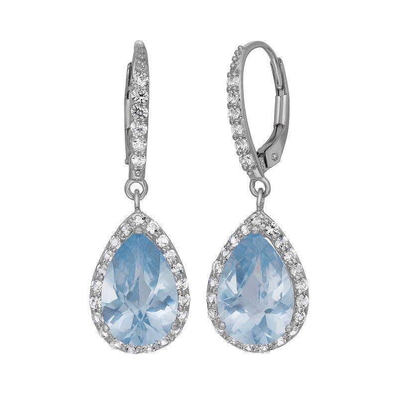 Lab-Created Aquamarine and Lab-Created White Sapphire Sterling Silver Halo Teardrop Earrings, Womens, Multi Product Image