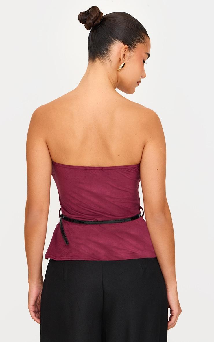 Burgundy Faux Suede Bandeau Belt Detail Long Top Product Image