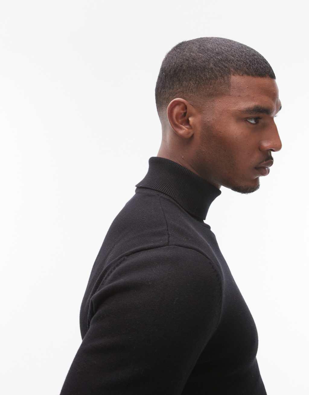 Topman essential turtleneck sweater in black Product Image