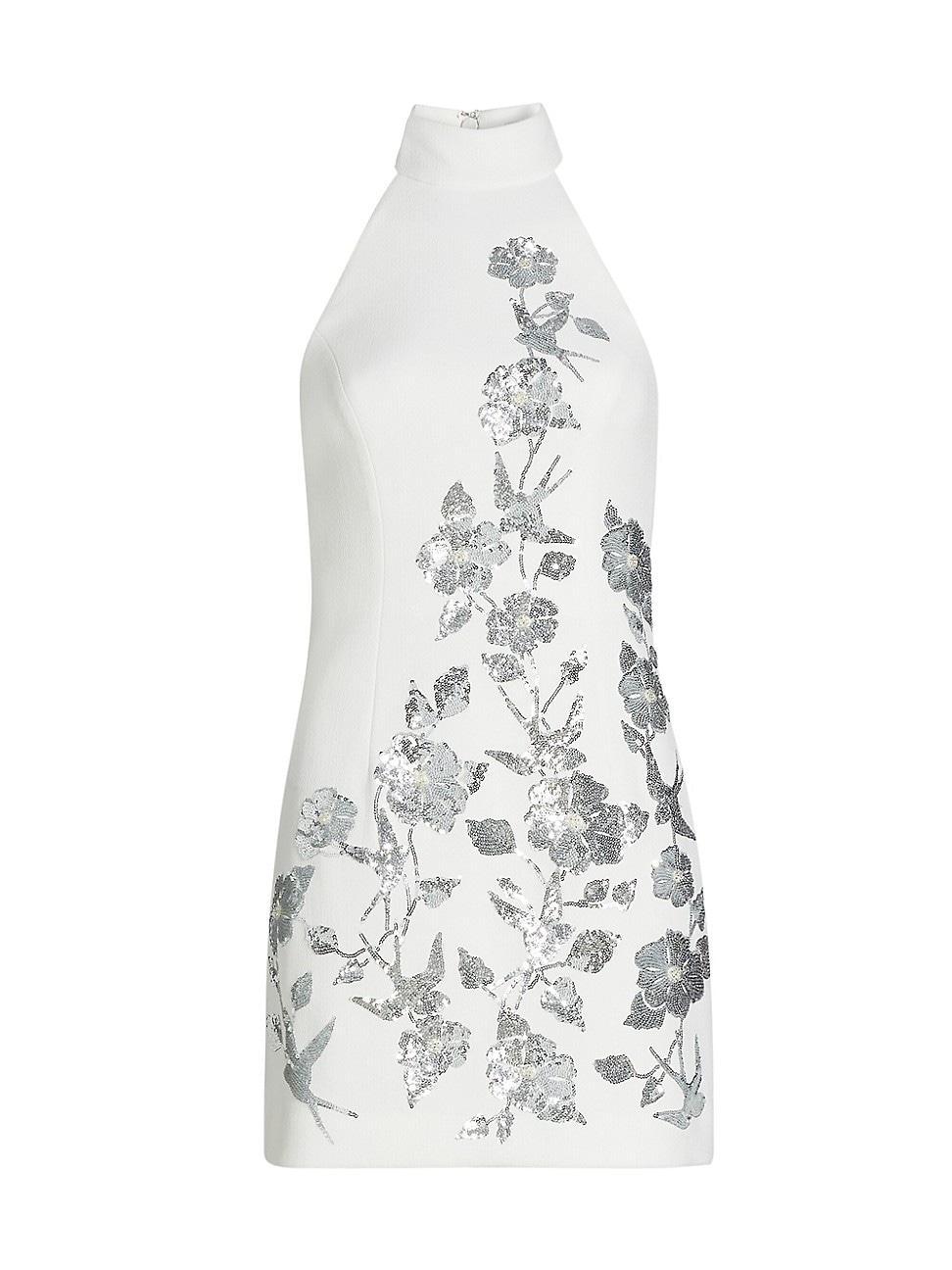 Womens Monroe Sequined Floral Halter Minidress Product Image