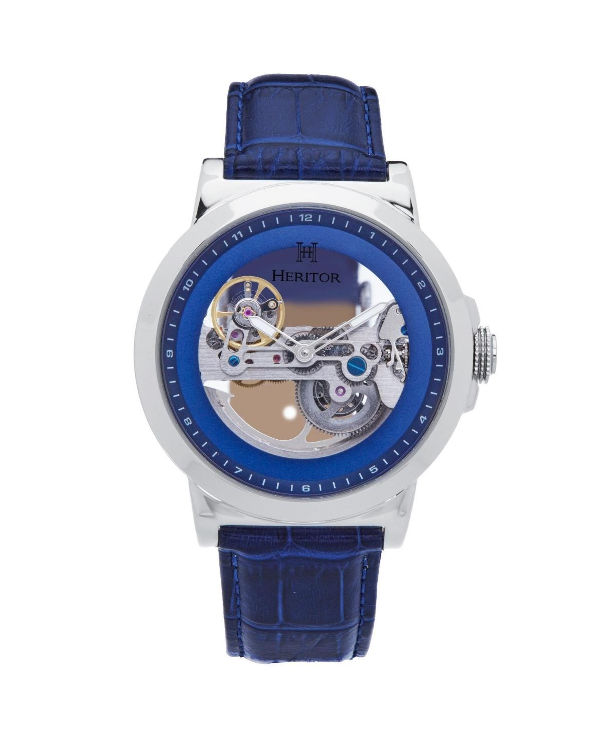 Heritor Automatic Men Xander Leather Watch - Silver/Blue, 45mm Product Image