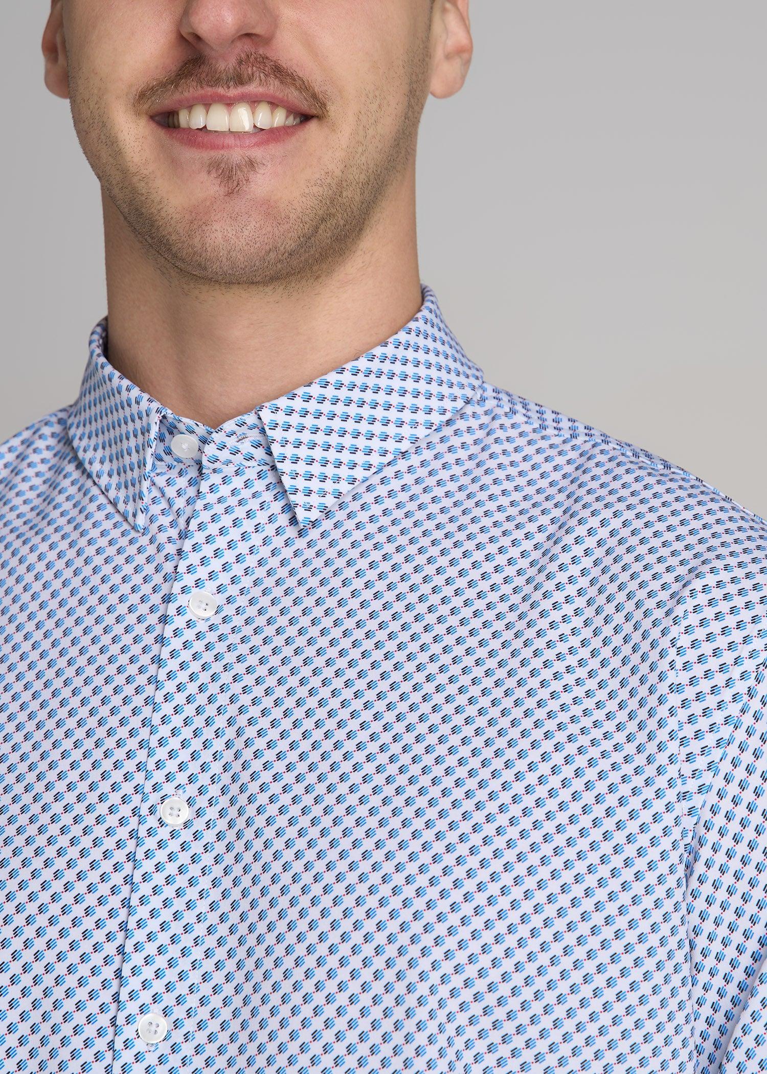 Traveler Stretch Dress Shirt for Tall Men in Light Blue Geometric Male Product Image