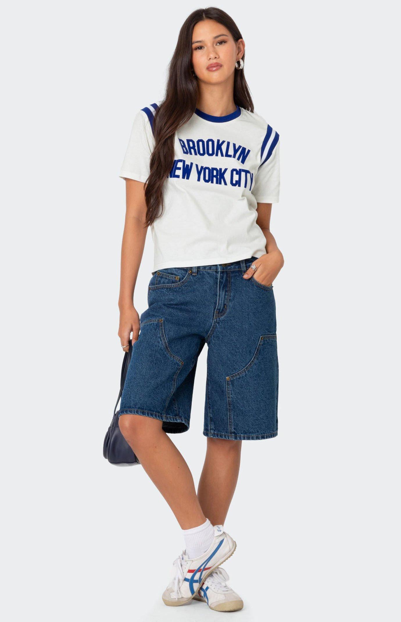 Edikted Women's Jacqui Low Rise Denim Bermuda Shorts Product Image