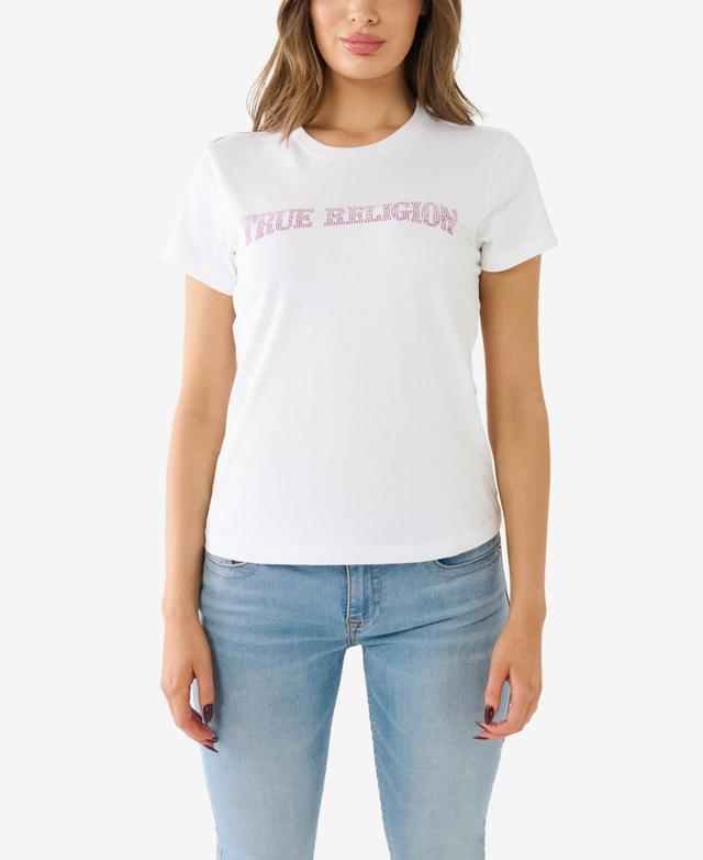 True Religion Womens Short Sleeve Ombre Crystal Arch Logo T-shirt Product Image