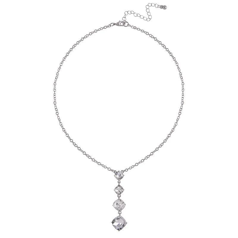 Emberly Silver Tone Stone Drop Y-Necklace, Womens, Clear Product Image