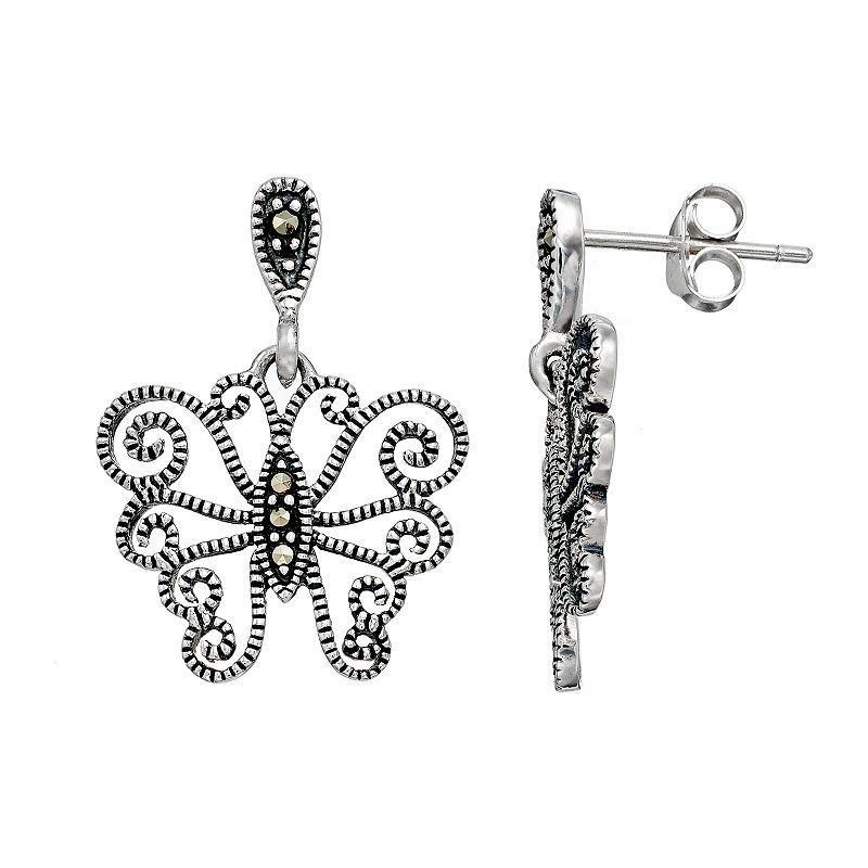 Tori HillSterling Silver Marcasite Butterfly Drop Earrings, Womens, Grey Product Image