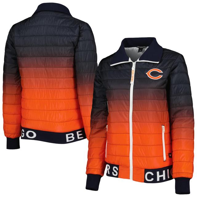 Womens The Wild Collective /Orange Chicago Bears Color Block Full-Zip Puffer Jacket Blue Product Image