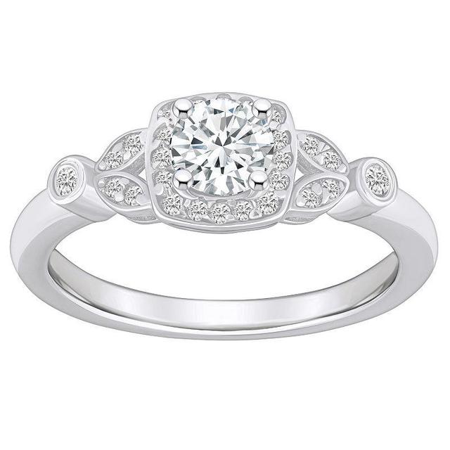 Alyson Layne 14k Gold 5/8 Carat T.W. Diamond Art Deco Halo Engagement Ring, Womens, 14k White Gold Product Image