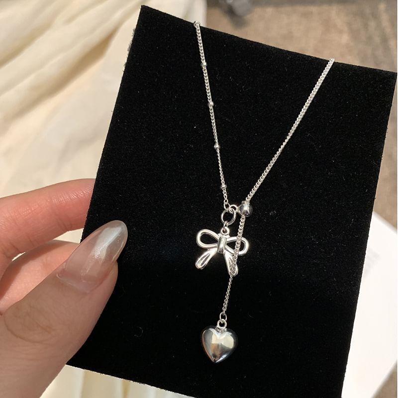 Bow Heart Pendant Alloy Lariat Necklace Product Image