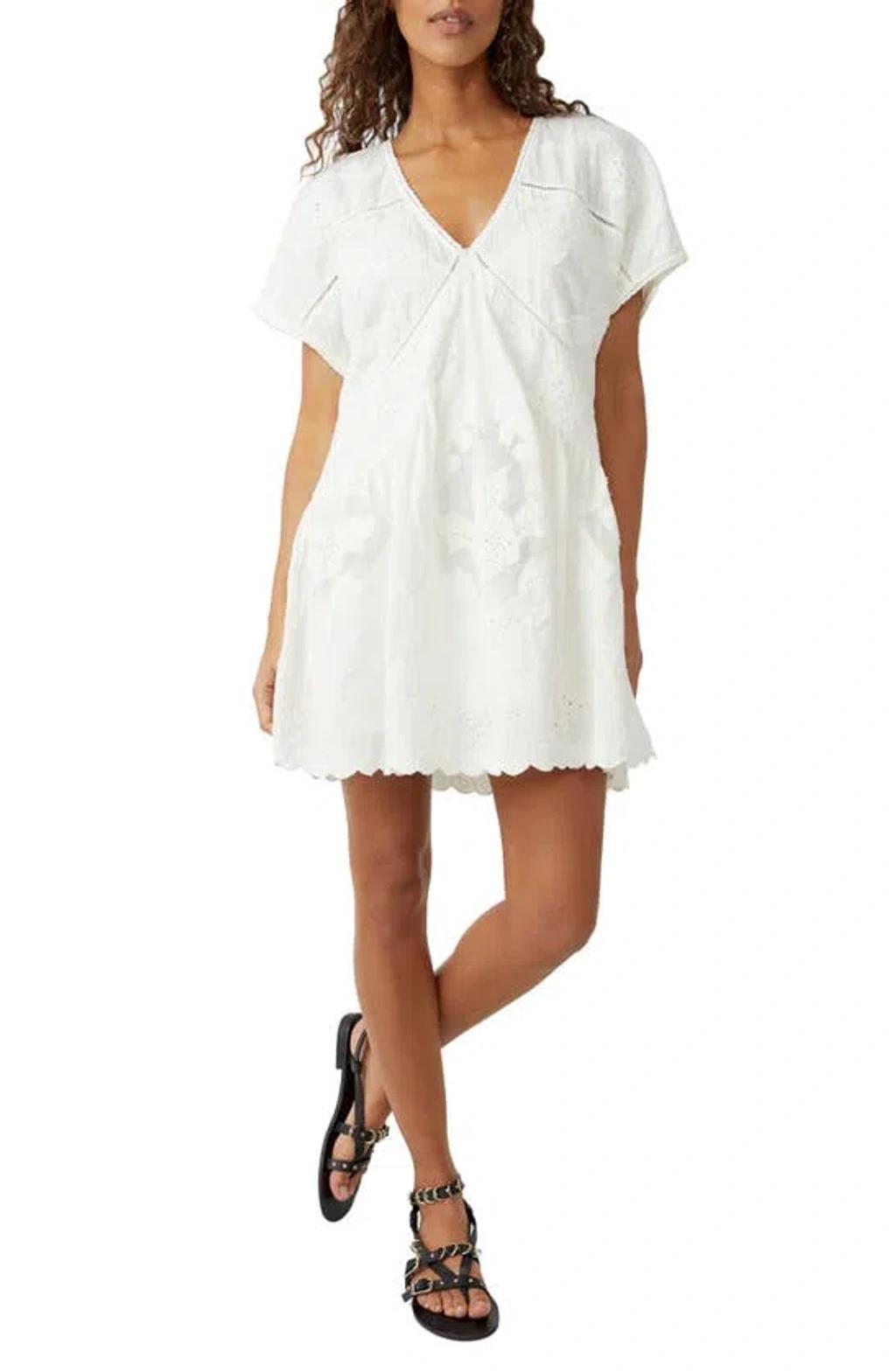 Serenity Embroidered Cotton Minidress In Ivory Product Image