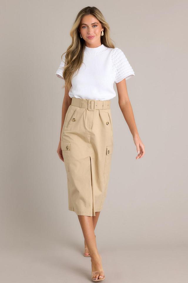 Living In The Now Beige Belted Cargo Midi Skirt Product Image