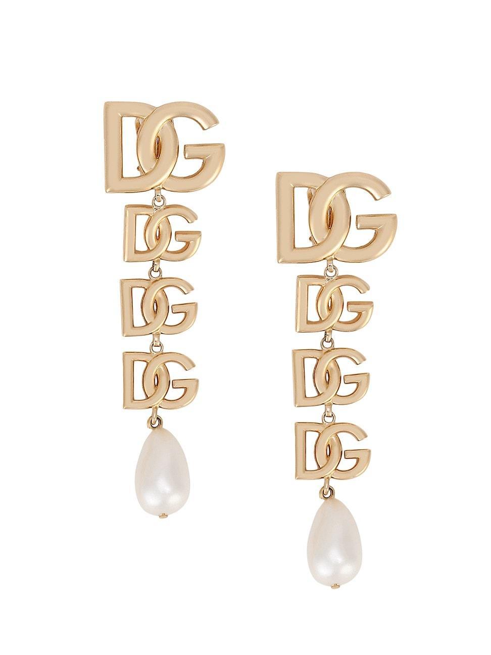 Dolce & Gabbana Logo Imitation Pearl Clip-On Drop Earrings Product Image