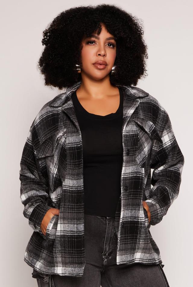 Womens Plus Size Brushed Knit Plaid Shacket Product Image