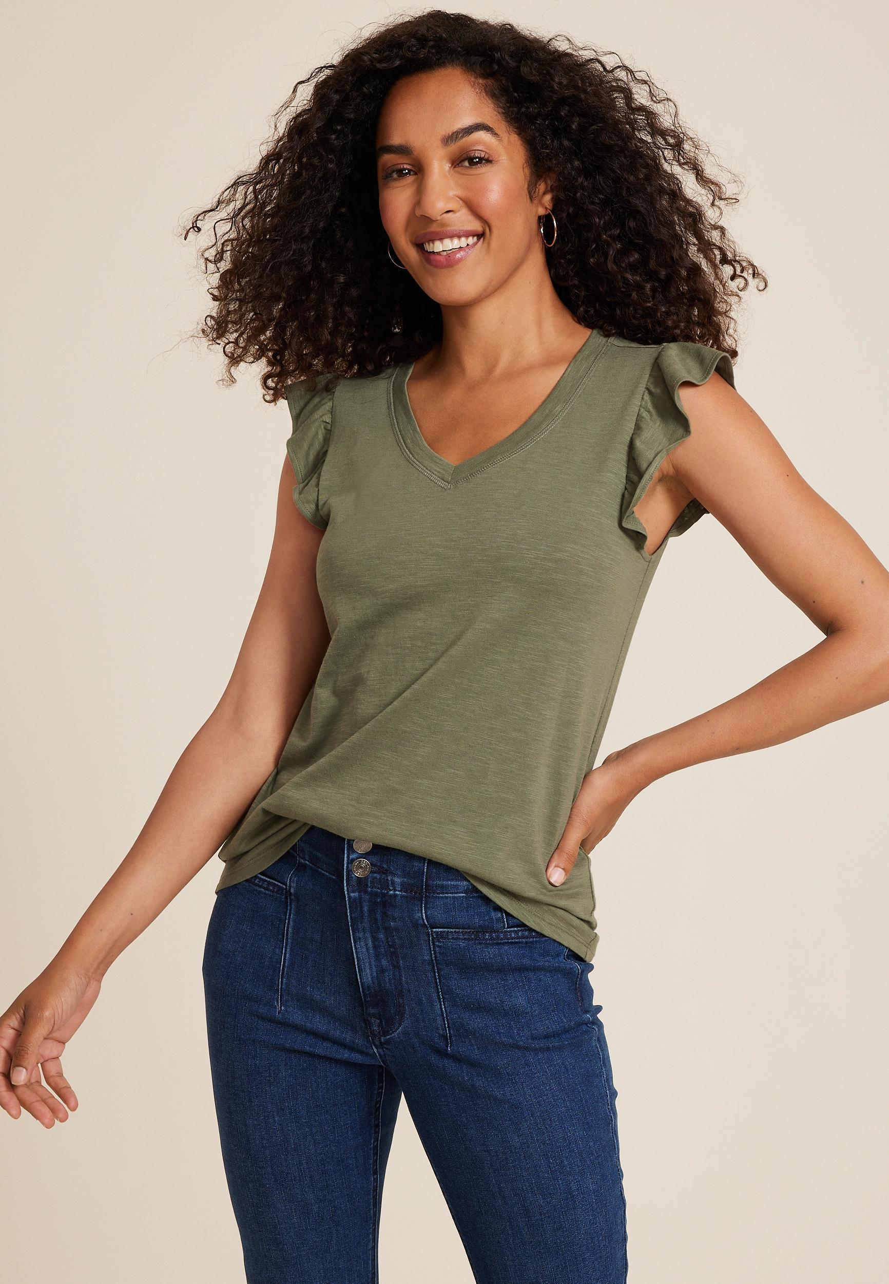 Brookside V Neck Ruffle Sleeve Tee Product Image