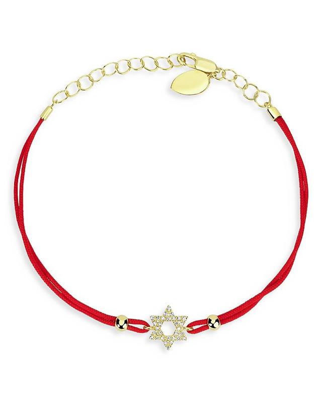 Meira T 14K Yellow Gold Diamond Star of David Red Cord Bracelet Product Image