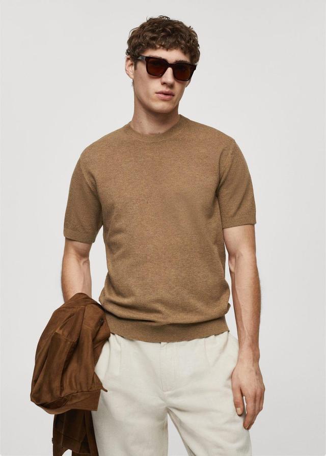 MANGO MAN - Structured cotton knit t-shirt medium brownMen Product Image