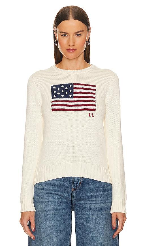 Polo Ralph Lauren Flag Long Sleeve Pullover Sweater in Cream - Cream. Size S (also in M, XS). Product Image