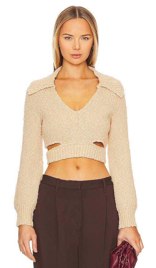 L'Academie Imani Boucle Knit Pullover in Beige. Size S. Product Image