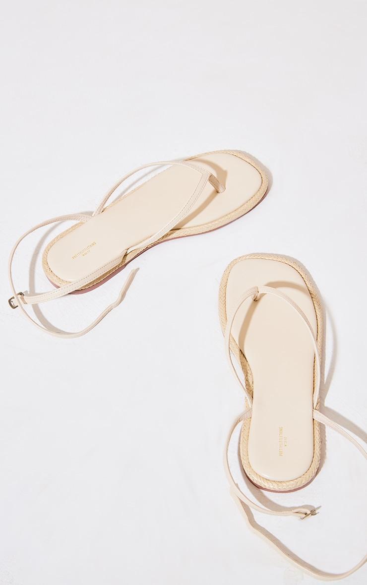 Cream Wide Fit PU Raffia Edge Flip Flop Sandals Product Image