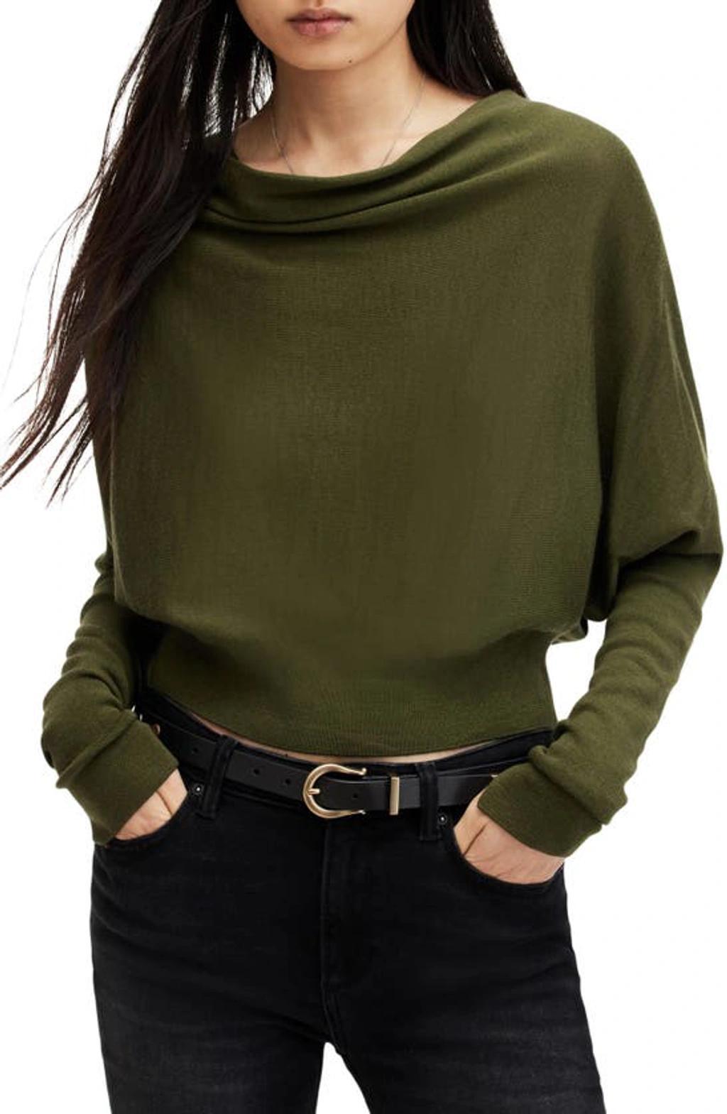 Ridley Cropped Wool Sweater In Forest Green Product Image