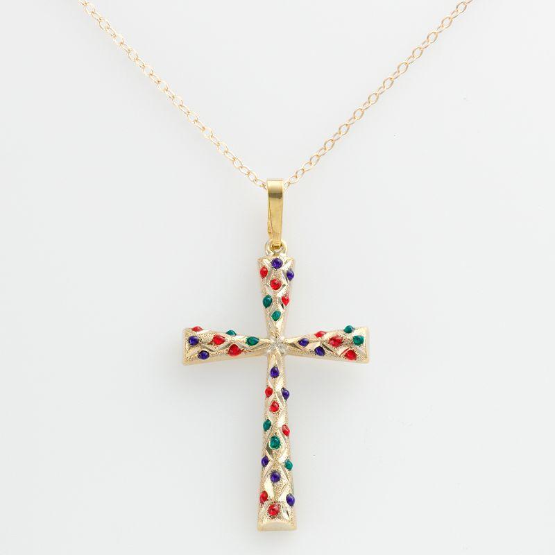 14k Gold-Bonded Sterling Silver Beaded Cross Pendant, Womens, Yellow Product Image