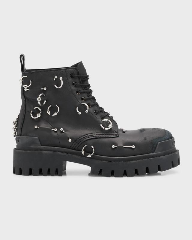 Balenciaga - Strike 20 Piercing-embellished Leather Boots - Mens - Black Product Image