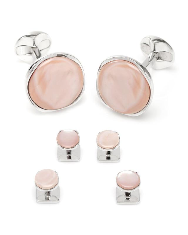 Mens Sterling Silver Pink Mother-of-Pearl Cufflink %26 Stud Set Product Image