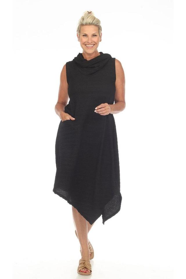 Black Waffle Cowl Dress Product Image