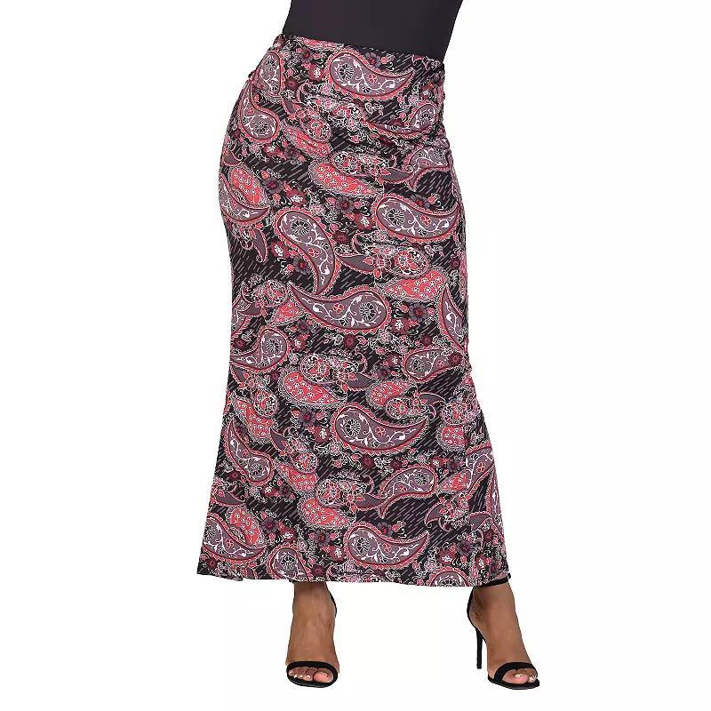 Plus Size 24Seven Comfort Apparel Paisley Print Fold Over Waist Maxi Skirt, Womens Product Image