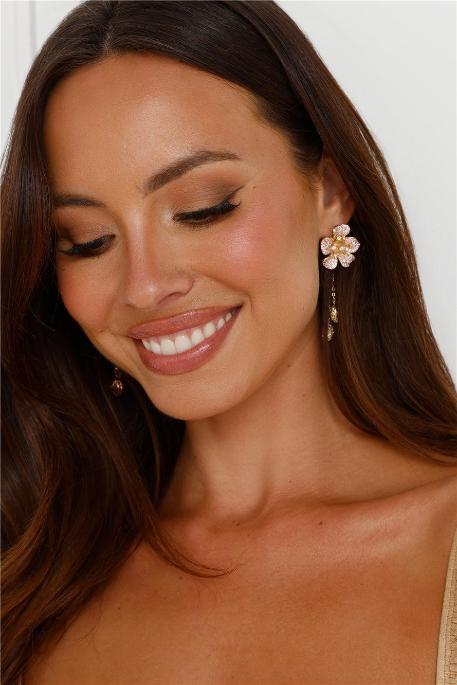 18k Gold Plated Floral Sparklers Earrings Gold Product Image