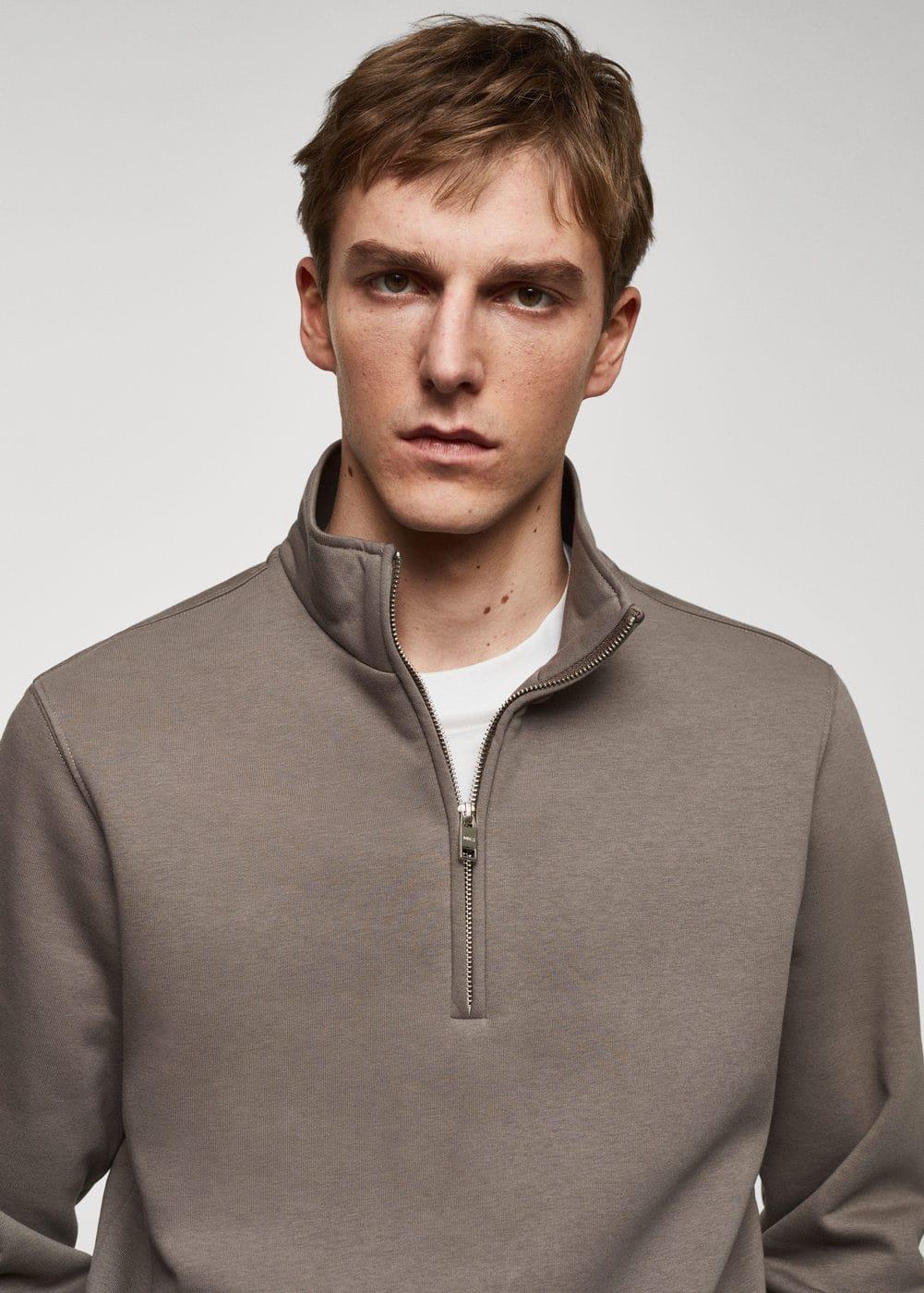 MANGO MAN - Cotton sweatshirt with zipper neck mink greyMen Product Image