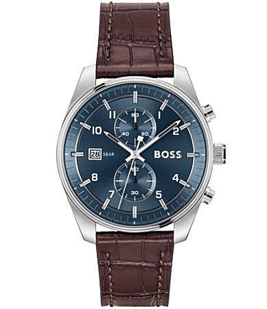 Hugo Boss Mens Skytraveller Quartz Chronograph Brown Leather Strap Watch Product Image