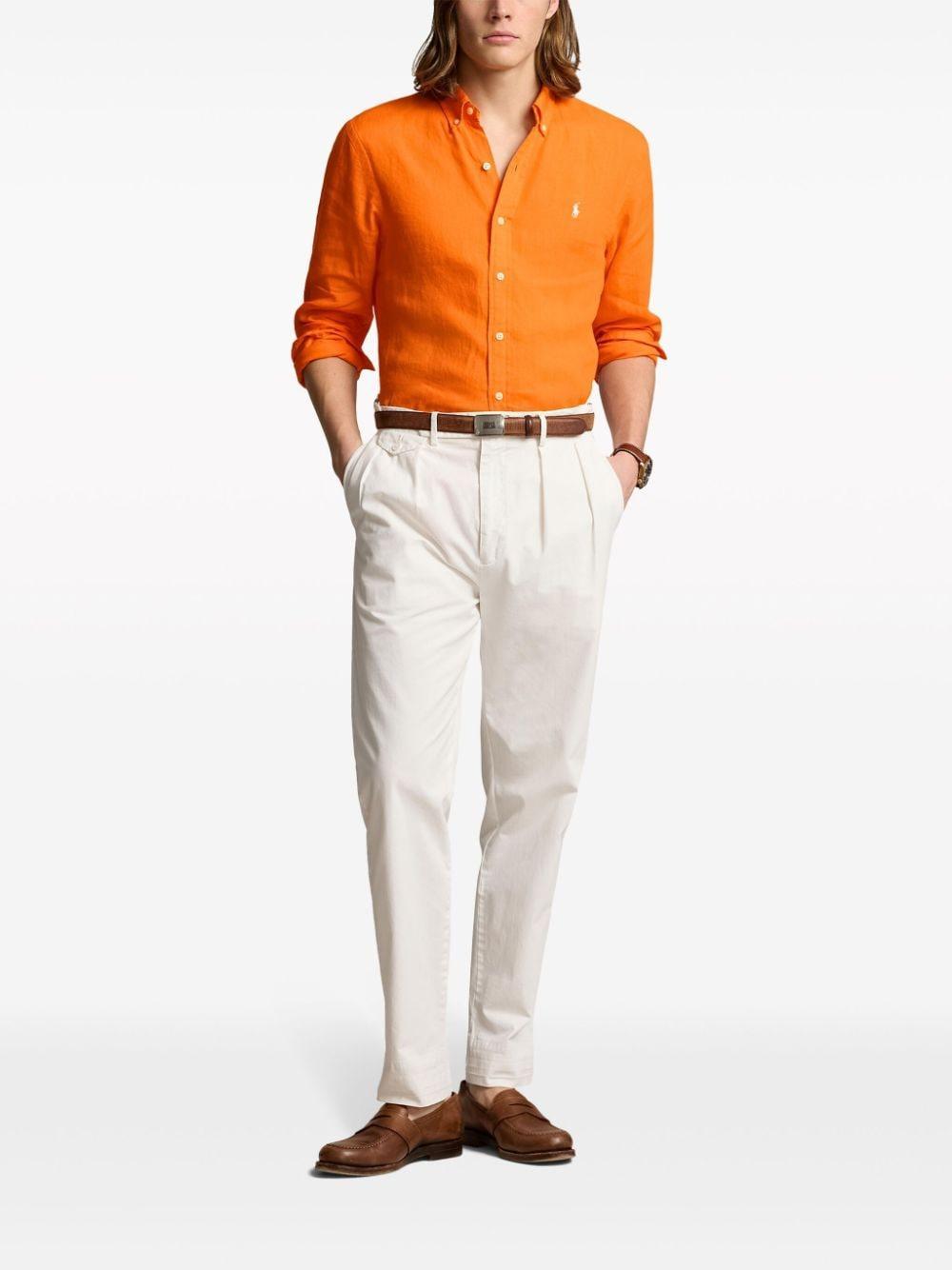 Polo Pony Embroidered Linen Shirt In Orange Product Image