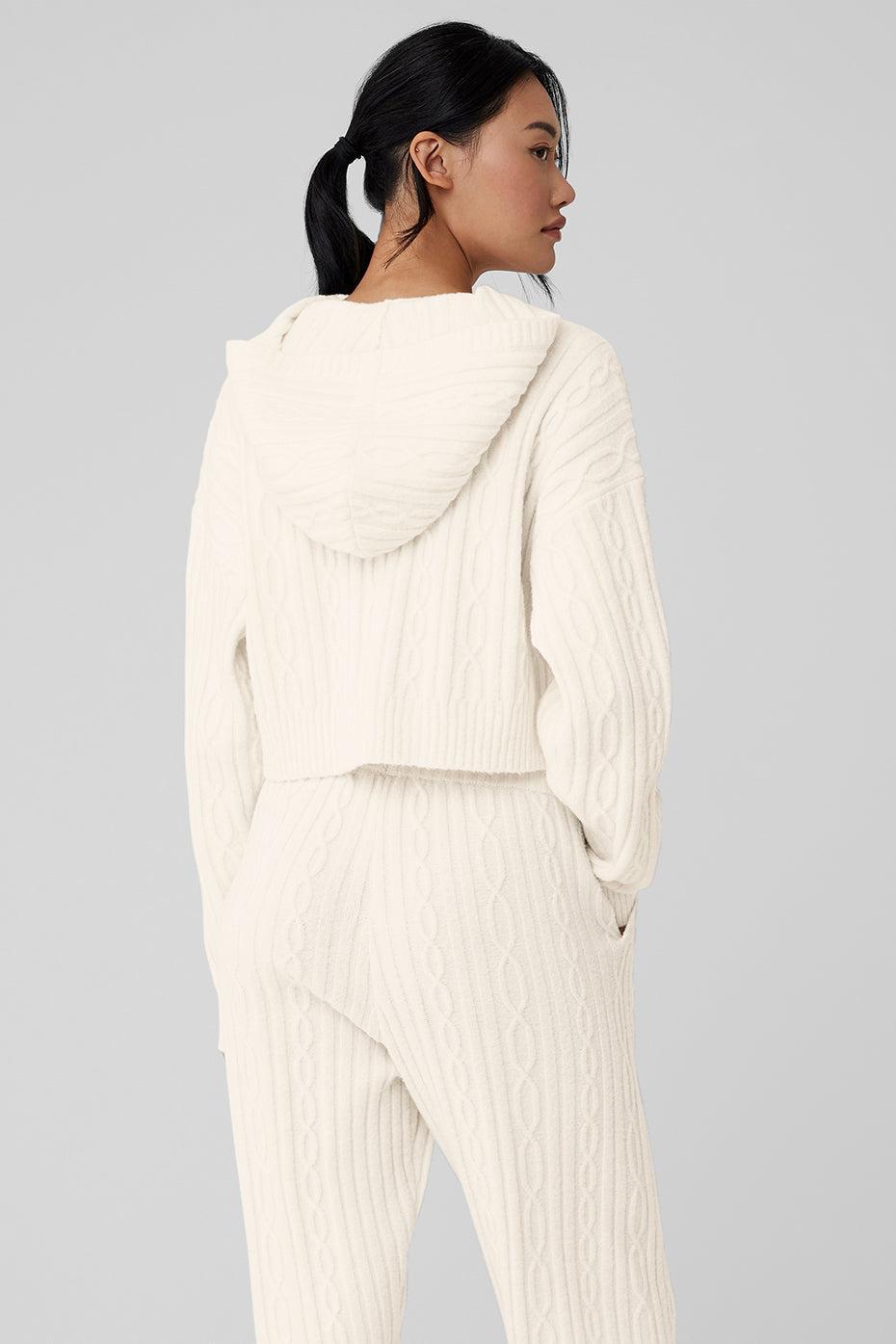 Cable Knit Winter Bliss Hoodie - Ivory Female Product Image