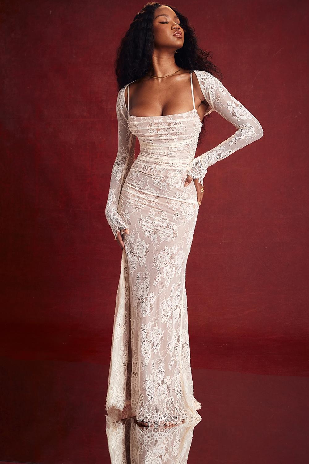 Artemis Vintage Cream Lace Maxi Dress Product Image